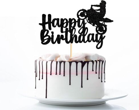 Motorcycle Happy Birthday Cake Topper Glitter Black Motorcycle Decorations for Motorcycle Racing Birthday Party Boy's& Man's Birthday Party in Kuwait