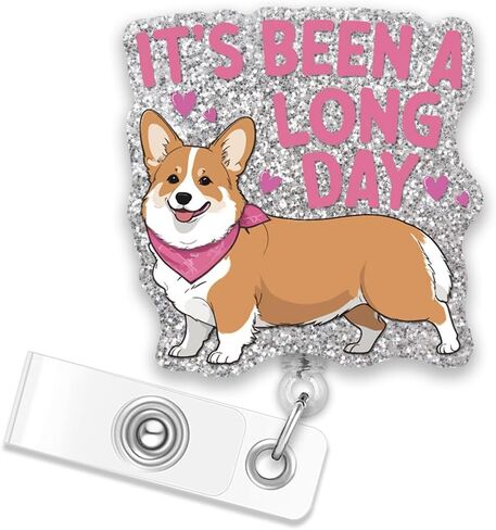 Erhachaijia لقد كان يوم طويل من شارة بريق قابلة للسحب مع مقطع ، هدايا شارة جرو مضحكة ل Corgi Lover Dog Lover Doctor in Kuwait