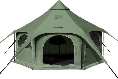 ShinHye قماش خيمة خيمة جرس، خيمة تخييم للتخييم، خيمة قماش مع جاك موقد، خيمة تخييم عائلية مقاومة للرياح قابلة للتنفس لمدة 6-10 أشخاص، 16.4 قدم، بني in Kuwait