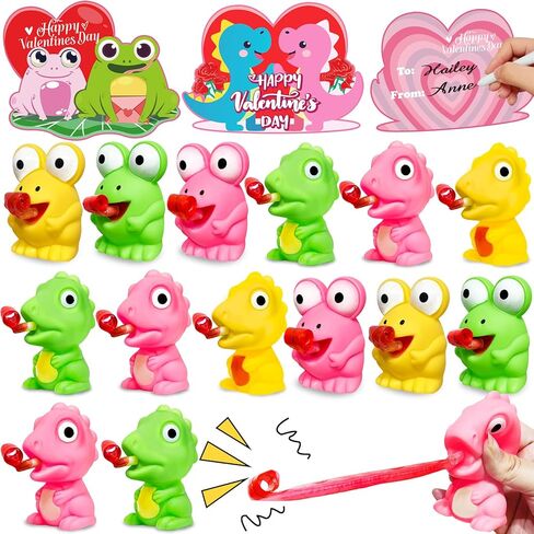 Valentines Day Gifts for Kids 24 Pack Valentines Cards with Squeeze Animals Frog Dinisaur Toys Tongue Sticking Out, Sensory Fidget Toys for Boys Girls Classroom Exchange Prizes School Party Favor in Kuwait
