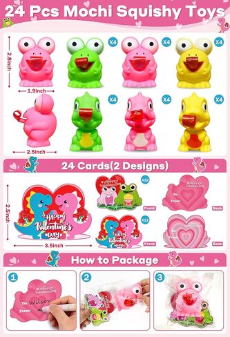 Valentines Day Gifts for Kids 24 Pack Valentines Cards with Squeeze Animals Frog Dinisaur Toys Tongue Sticking Out, Sensory Fidget Toys for Boys Girls Classroom Exchange Prizes School Party Favor in Kuwait