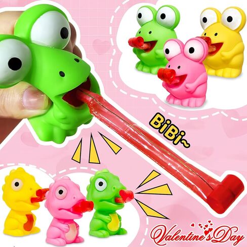 Valentines Day Gifts for Kids 24 Pack Valentines Cards with Squeeze Animals Frog Dinisaur Toys Tongue Sticking Out, Sensory Fidget Toys for Boys Girls Classroom Exchange Prizes School Party Favor in Kuwait
