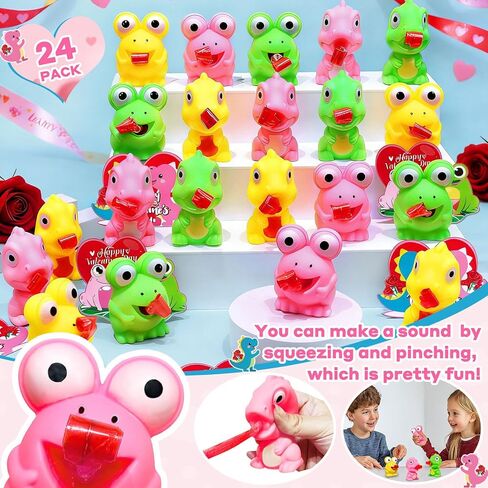 Valentines Day Gifts for Kids 24 Pack Valentines Cards with Squeeze Animals Frog Dinisaur Toys Tongue Sticking Out, Sensory Fidget Toys for Boys Girls Classroom Exchange Prizes School Party Favor in Kuwait