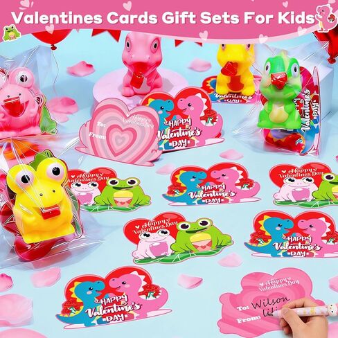 Valentines Day Gifts for Kids 24 Pack Valentines Cards with Squeeze Animals Frog Dinisaur Toys Tongue Sticking Out, Sensory Fidget Toys for Boys Girls Classroom Exchange Prizes School Party Favor in Kuwait