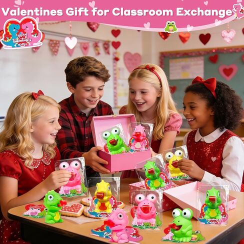 Valentines Day Gifts for Kids 24 Pack Valentines Cards with Squeeze Animals Frog Dinisaur Toys Tongue Sticking Out, Sensory Fidget Toys for Boys Girls Classroom Exchange Prizes School Party Favor in Kuwait