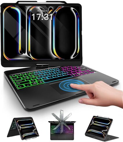 NOKBABO for iPad 13 pro case with Keyboard & iPad Air 13 inch case Keyboard, Rainbow Backlits, Pencil Holder, 360°Rotatable, Compatible with iPad Pro 12.9 6th/5th/4th/3rd Generation - Matt Black in Kuwait