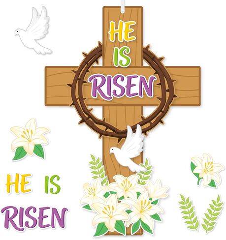 Haooryx 28 Pack Easter He is Risen Cross Craft Kit, Make Your Own Jesus Resurrection Cross Hanging Ornaments Thankful Craft for Church Sunday School Classroom Christian Easter Day Party Supply in Saudi Arabia
