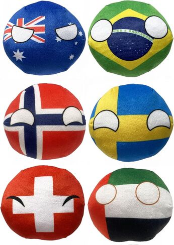 6PC Countryballs Plushies - Soft & Educational National Character Toys. Your Collection of Countryball and Polandball Plushies. (7ZA-NZ-CZ-NK-ES-PK) in Kuwait