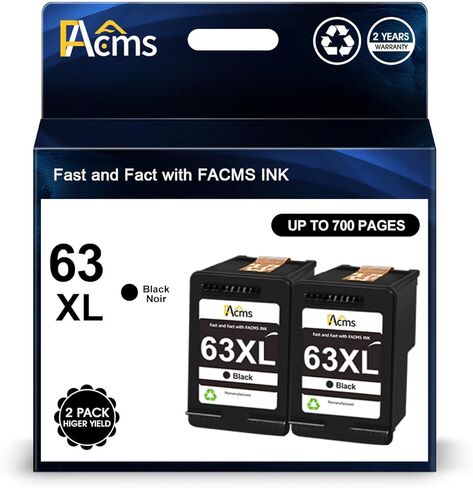 إعادة تصنيع 63XL استبدال خرطوشة الحبر الأسود لـ HP 63 63XL لـ HP OfficeJet 3830 5255 5258 ENVY 4520 4512 4513 4516 Deskjet 1112 1110 3630 3632 3634 2130 2132 Printer (2 Black) in Kuwait