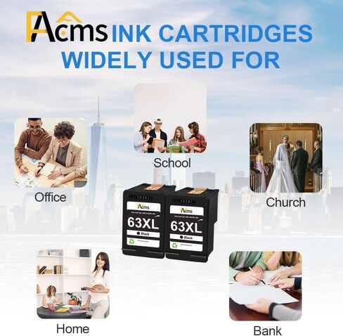 إعادة تصنيع 63XL استبدال خرطوشة الحبر الأسود لـ HP 63 63XL لـ HP OfficeJet 3830 5255 5258 ENVY 4520 4512 4513 4516 Deskjet 1112 1110 3630 3632 3634 2130 2132 Printer (2 Black) in Kuwait