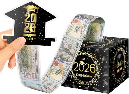 ysmile 2025 Graduation Money Box for Cash Gift, Congrats Grad Surprise Cash Pull Out Box Money Holder for Boy Girl - Black Gold in Kuwait