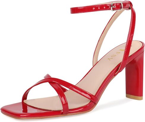 FIFSY Women's Sandals Ankle Strap High Heel Sexy Strappy Sandals Open Toe Heels 3 in Inch Square Toe Heeled Pumps Sandals for Women Black US6 in Saudi Arabia