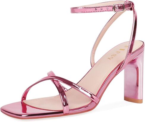 FIFSY Women's Sandals Ankle Strap High Heel Sexy Strappy Sandals Open Toe Heels 3 in Inch Square Toe Heeled Pumps Sandals for Women Black US6 in Saudi Arabia