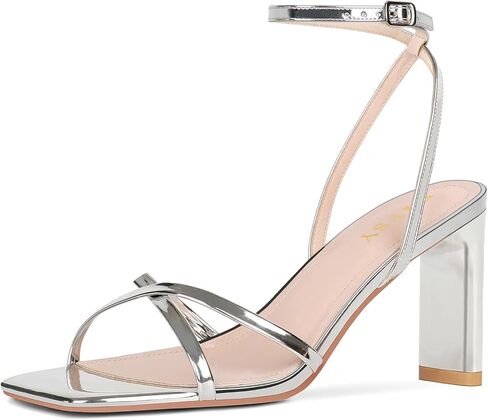 FIFSY Women's Sandals Ankle Strap High Heel Sexy Strappy Sandals Open Toe Heels 3 in Inch Square Toe Heeled Pumps Sandals for Women Black US6 in Saudi Arabia