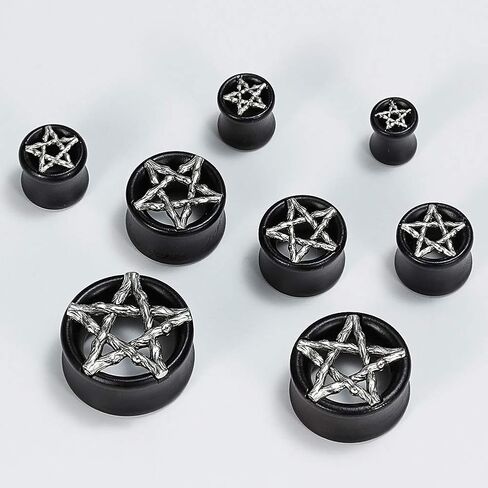 TBOSEN 2 or 4 pcs Antiqued Skull Wood Double Flared Ear Plug Saddle Organic Black Areng Flesh Tunnels Gauges 0g - 1 inch in Kuwait