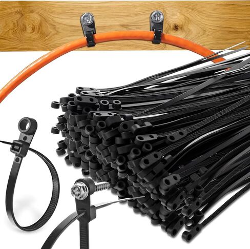 Shappy 1000 Pcs Plastic Zip Tie with Screw Hole 7.5 Inch 50lbs Black Screw Zip Ties with Mounting Hole Multipurpose Heavy Duty for Indoor and Outdoor Use in Kuwait