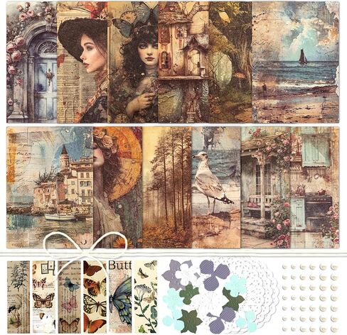 4 Packs Flower Lace Cutouts Decorative Paper and Sticker Set Floral Butterfly Plant Shape Scrapbooking Die-cut Paper Shiny Sticker for Junk Journal Card Making Collaging Handicraft (Sophie) in Kuwait