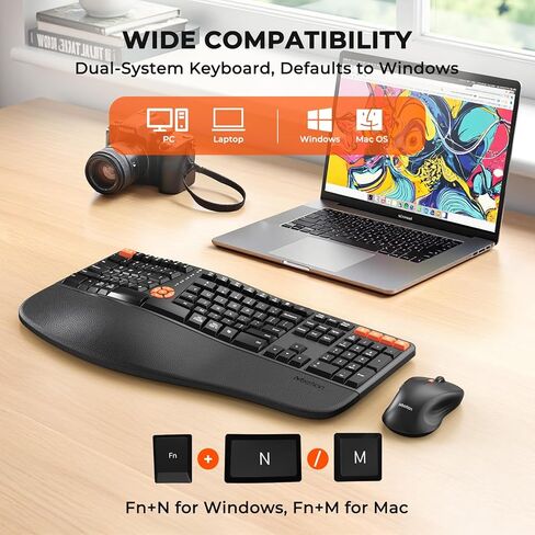 Meetion Meetion Orgonomic Keyboard و Mouse Wired ، لوحة مفاتيح Computer تقسيم الكمبيوتر مع راحة معصم مرسومة والماوس العمودي - لوحة المفاتيح لسطح مكتب الكمبيوتر المحمول ، لنظام التشغيل Windows/Mac Directormini in Kuwait