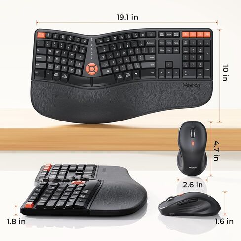 Meetion Meetion Orgonomic Keyboard و Mouse Wired ، لوحة مفاتيح Computer تقسيم الكمبيوتر مع راحة معصم مرسومة والماوس العمودي - لوحة المفاتيح لسطح مكتب الكمبيوتر المحمول ، لنظام التشغيل Windows/Mac Directormini in Kuwait