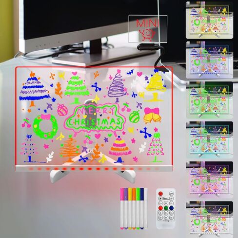 Acrylic Dry Erase Board with Light up Stand, 11.81" x 7.87" Clear White Board to do List memo Plan, led Note Board with 7 Colors Change,USB Powered,Remote Control (L) in Saudi Arabia