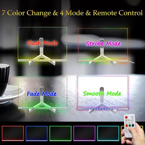 Acrylic Dry Erase Board with Light up Stand, 11.81" x 7.87" Clear White Board to do List memo Plan, led Note Board with 7 Colors Change,USB Powered,Remote Control (L) in Saudi Arabia