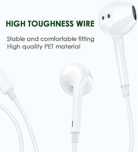 قطعتان من سماعات الأذن مع ميكروفون، سماعات أذن سلكية 3.5 مم داخل الأذن، التحكم في مستوى الصوت متوافق مع iPhone، iPad، iPod، الكمبيوتر، الكمبيوتر المحمول، Mp3/4، معظم أجهزة الصوت التي تعمل بنظام Android، أبيض in Kuwait