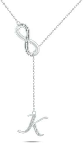 Diamond Infinity Lariat Necklace for Women in 925 Sterling Silver, Women's Silver Alphabet Pendant Necklace with Diamond Accents Available in Letters A To Z, 20" Cable Chain in Kuwait