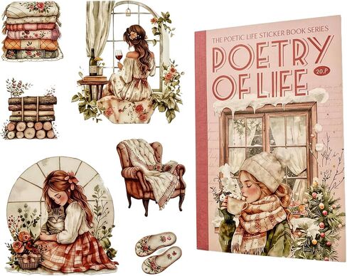 TIAMECH 20 Sheets Poetic Life Series PET Scrapbook Stickers Book, Washi Stickers Set for Scrapbooking, Junk Journal Ephemera, DIY Crafts Waterproof Journaling Supplies (Warm Little Home) in Kuwait