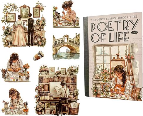 TIAMECH 20 Sheets Poetic Life Series PET Scrapbook Stickers Book, Washi Stickers Set for Scrapbooking, Junk Journal Ephemera, DIY Crafts Waterproof Journaling Supplies (Warm Little Home) in Kuwait