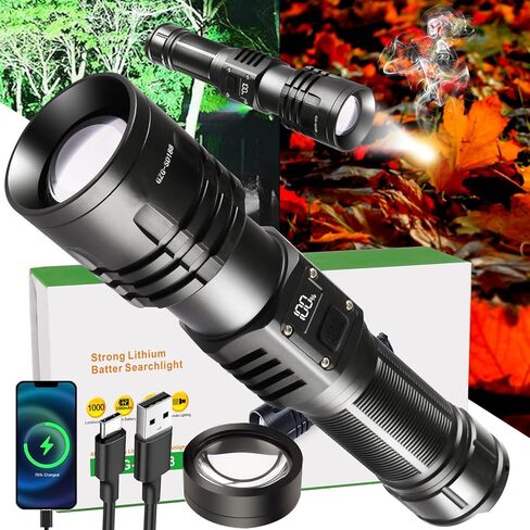 Rechargeable LED Flashlights 1000000 High Lumens, High Powered Waterproof Tactical Flashlight Spotlight Flashlight for Home, Bright Flashlight Black for Outdoor Camping Emergency in Saudi Arabia