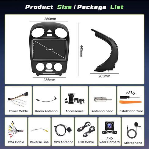 [2+64G] Ohradio Android 13 Car Stereo for Volkswagen VW Beetle 2004-2010, Wireless CarPlay Radio Android Auto, 9'' Touch Screen Car Radio GPS Navigation Mirror Link WiFi BT DSP in Kuwait