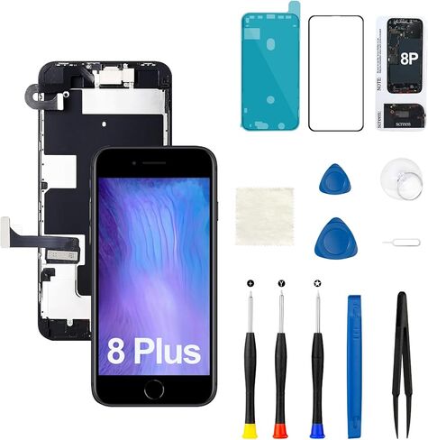 لـ iPhone 8 Plus Plus Replacement Kit A1864 A1897 A1898 مع زر القرب من مكبر صوت الأذن ، الكاميرا الأمامية 3D Touch LCD Displayer Black 5.5 Int in Kuwait