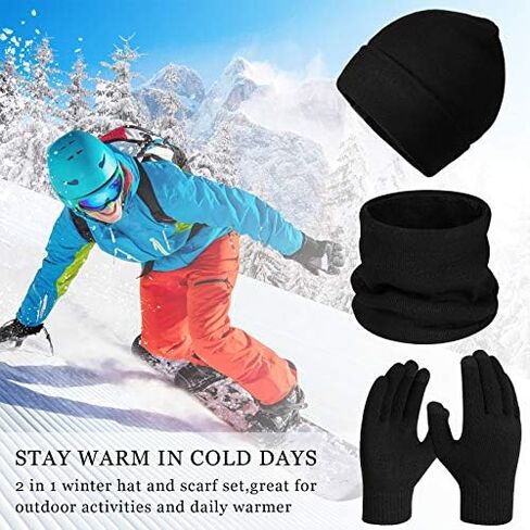 6 Pieces Winter Beanie Hat Scarf Touchscreen Gloves Neck Warm Knitted Fleece Lined for Men and Women in Saudi Arabia