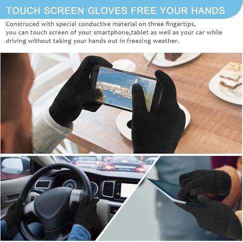 6 Pieces Winter Beanie Hat Scarf Touchscreen Gloves Neck Warm Knitted Fleece Lined for Men and Women in Saudi Arabia