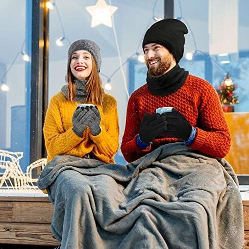 6 Pieces Winter Beanie Hat Scarf Touchscreen Gloves Neck Warm Knitted Fleece Lined for Men and Women in Saudi Arabia