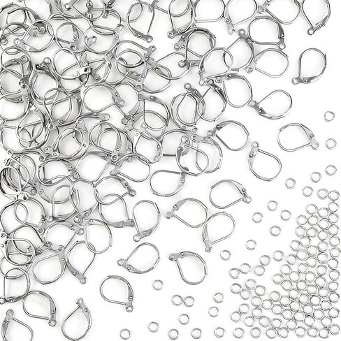 TOAOB 100pcs Stainless Steel Leverback Earring Hooks 10x15mm Hypoallergenic French Earring Hooks Silver Interchangeable Dangle Ear Wires Clip Earring Connector with Jump Rings for Jewelry Making in Kuwait