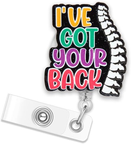 ERHACHAIJIA I've Got Your Back Retractable Pink Glitter Badge Reel with Alligator Clip, Funny Spine ID Card Badge Holder Gift for Nurses Doctors PT Physical Therapist Medical Work Chiropractor in Kuwait