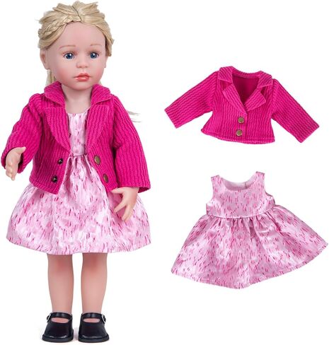 Doll Clothes Accessories 3 Pcs Set, Green Knitted Jacket Coat & Skirt Dress & White Underwear, Fashionable Dress Set for 18" Girl Dolls (Doll & Shoes Not Included) in Saudi Arabia