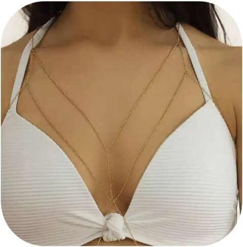 Gold Body Chain Jewelry for Women Body Chain Necklace Bikini Body Chain Waist Bracelet Personality Bikini body Chain belly chain jewelry for Girls in Kuwait