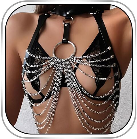 Bmirth Punk Leather Chain Tassel Bkini Harness Stylish Waist Chain Body Jewelry for Women and Girls (D) in Kuwait