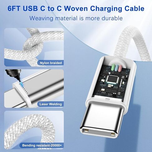 iPhone 16 15 Charger Charging Fast ، 6foot USB C to USB c cable coll with 20w type c iphone fast charging block for Apple iPhone 16/16 pro/16 pro max/16 plus/phone 15/15 pro/15 pro max/15 plus ، iPad in Kuwait