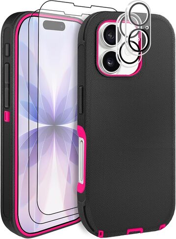 حافظة لهاتف iPhone 11 مقاس 6.1 بوصة مع حامل بمشبك حزام و2 واقي شاشة، حافظة هاتف شديدة التحمل لحماية الجسم بالكامل (مشبك حزام، أسود + برتقالي) in Saudi Arabia
