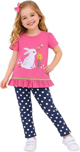 Hileelang Toddler Girl Easter Watter Spring Summer Cotton Stepgings Pants Tees Tees Setts Setts in Kuwait