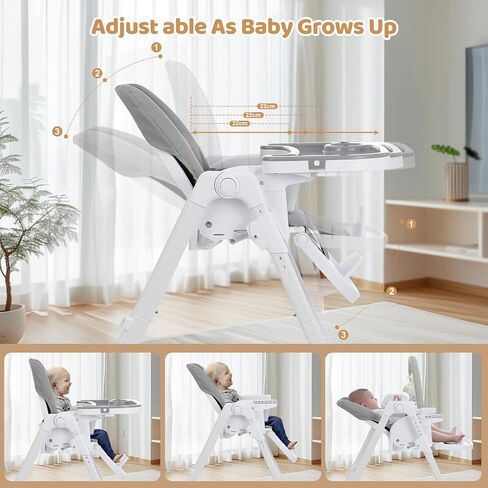 ezebaby قابلة للطي كرسي عالية الكرسي-كراسي عالية محمولة للأطفال والأطفال الصغار ، والارتفاع القابل للتعديل والتراجع ، وتسخير 5 نقاط ، ودرج صينية قابلة للإزالة. in Kuwait