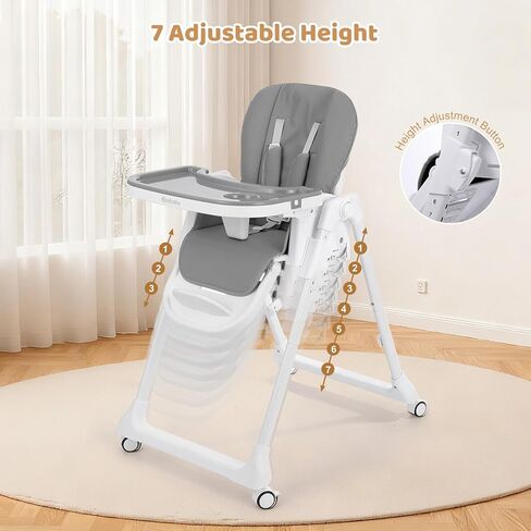 ezebaby قابلة للطي كرسي عالية الكرسي-كراسي عالية محمولة للأطفال والأطفال الصغار ، والارتفاع القابل للتعديل والتراجع ، وتسخير 5 نقاط ، ودرج صينية قابلة للإزالة. in Kuwait