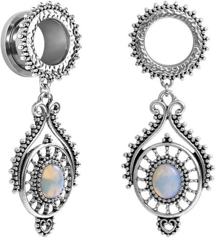 TBOSEN Stainless Steel Teardrop Opal Wedding Earrings Large Dangle Bridal Plug Ear Gauges Stretching Tapers Screw Fit Tunnels Gauge 2g - 1-3/16 inch in Kuwait