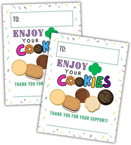 Girl Cookies Thank You Reorder Scout Cards | 30 pk 4.25 x 5.5" Tags White Sprinkles Door Hanger Green Troop Number Contact Information Postcard Box Labels in Saudi Arabia