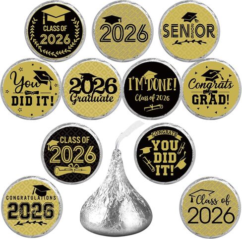 240Pcs Class of 2025 Graduation Stickers,Congrats Party Favors Chocolate Sticker Candy Labels for 2025 Senior High School College Graduation Supplies and Decorations (Black and Silver) in Kuwait