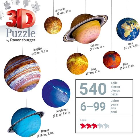 Ravensburger Solar System 540 Piece - 9 Planet 3D Jigsaw Puzzle Met for Kids and Comens | سهلة النقر تقنية | مادة متينة | أضف دفقة من اللون إلى أعمار غرفتك - رقم 11668 in Saudi Arabia
