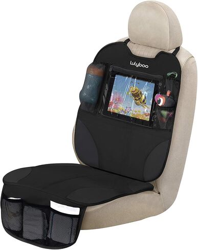 Lulyboo Car Seat Protection for Baby Carseat - Car Seat Organizer Back Seat - Behind Backseat Car Organizer for Kids Stuff, Toys, Tablet, Storage - Front & Rear Facing Kick Mat Seat Protector Black in Kuwait
